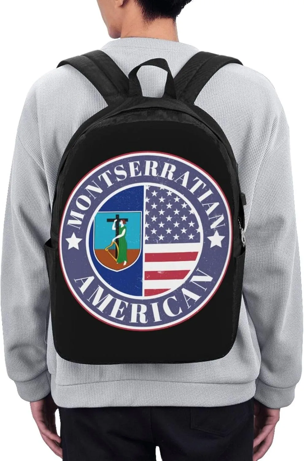 Montserratian American Badge Montserrat Flag Laptop Backpacks Travel Backpack Casual Business Daypack Sport Rucksack Computer Bag Fits up to 17 Inch Notebook with USB Port