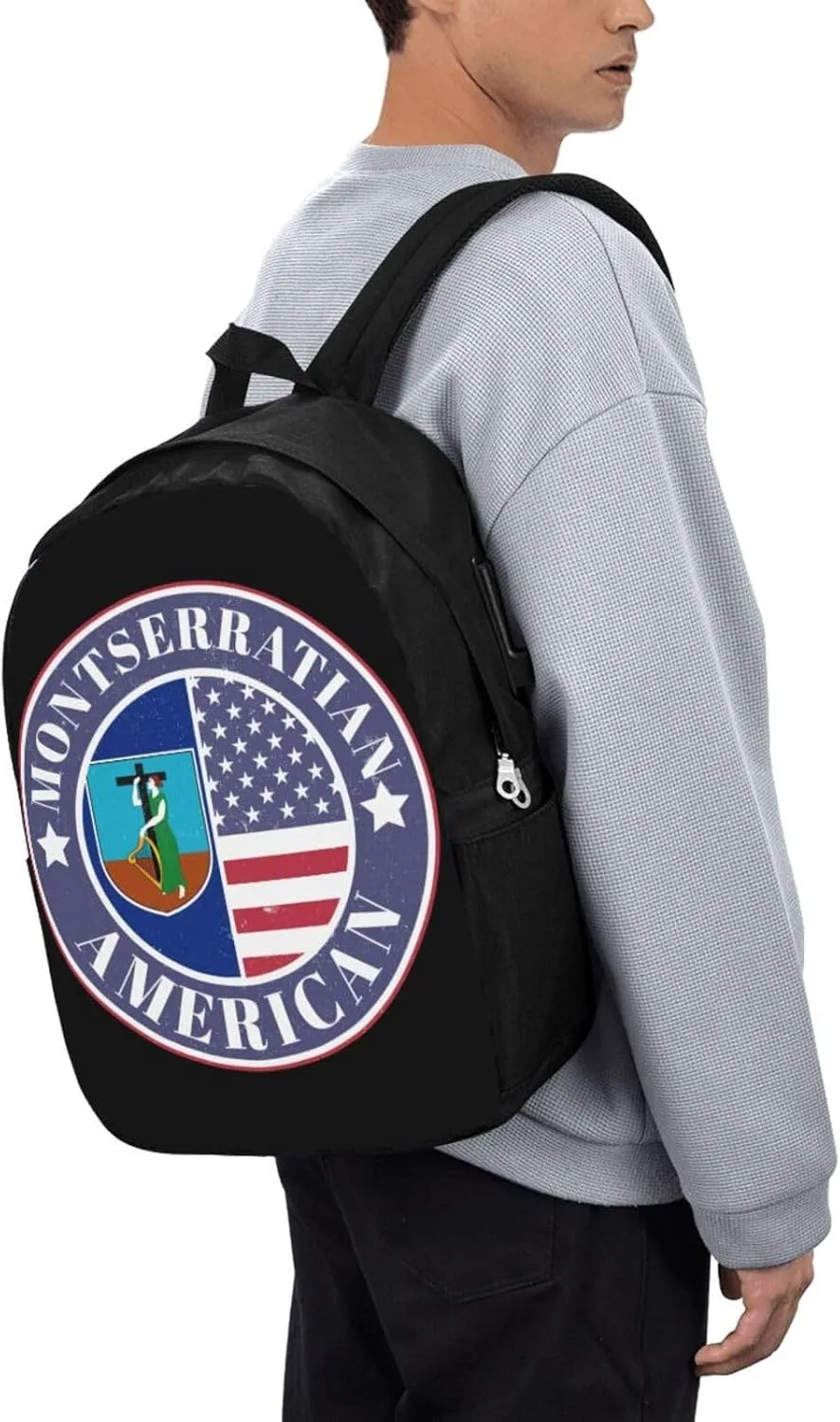 Montserratian American Badge Montserrat Flag Laptop Backpacks Travel Backpack Casual Business Daypack Sport Rucksack Computer Bag Fits up to 17 Inch Notebook with USB Port