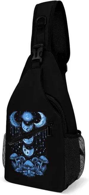 Moon Phases Mushrooms Crossbody Sling Bag Novelty Chest Bags Shoulder Backpack For Travel Hiking