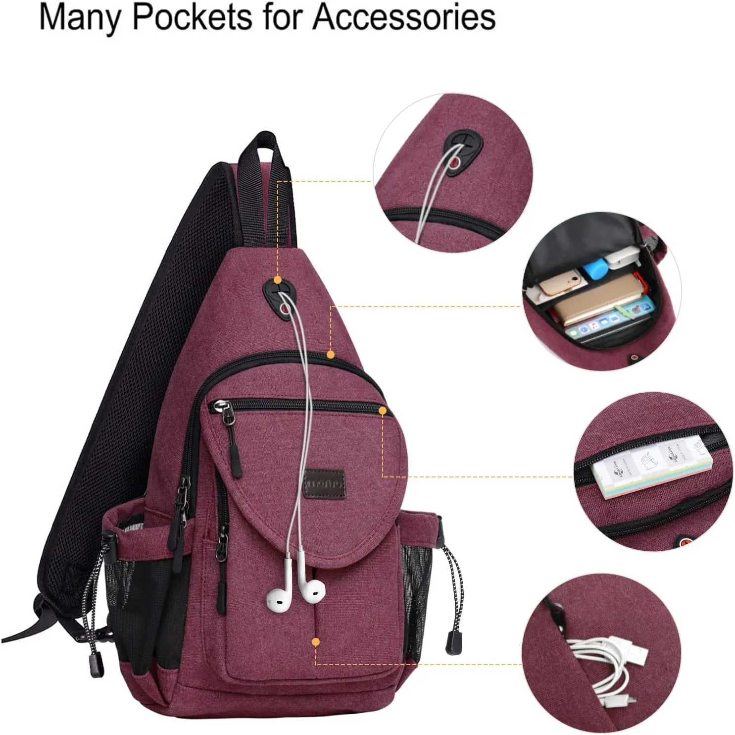 MOSISO Sling Backpack,Canvas Crossbody Hiking Daypack Bag with Anti-theft Pocket