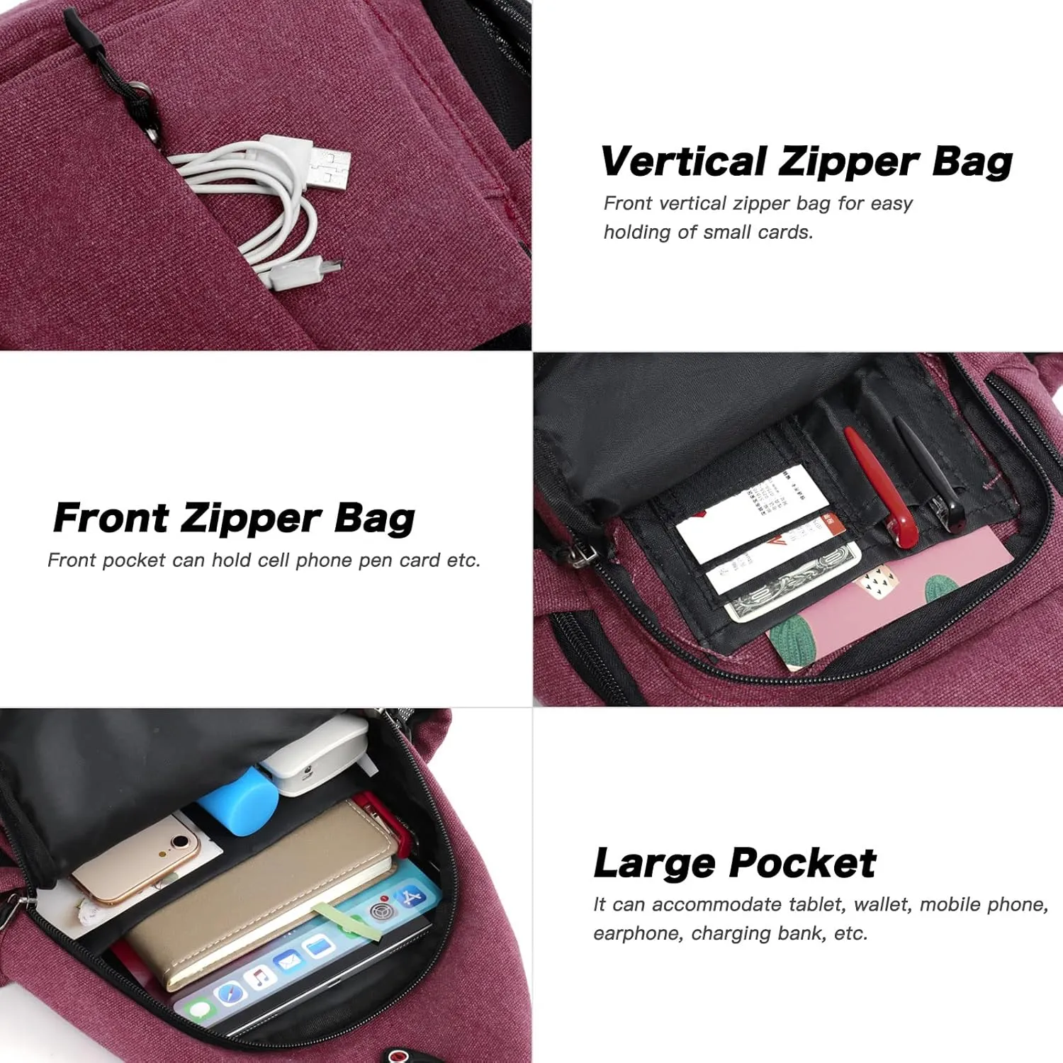 MOSISO Sling Backpack,Canvas Crossbody Hiking Daypack Bag with Anti-theft Pocket