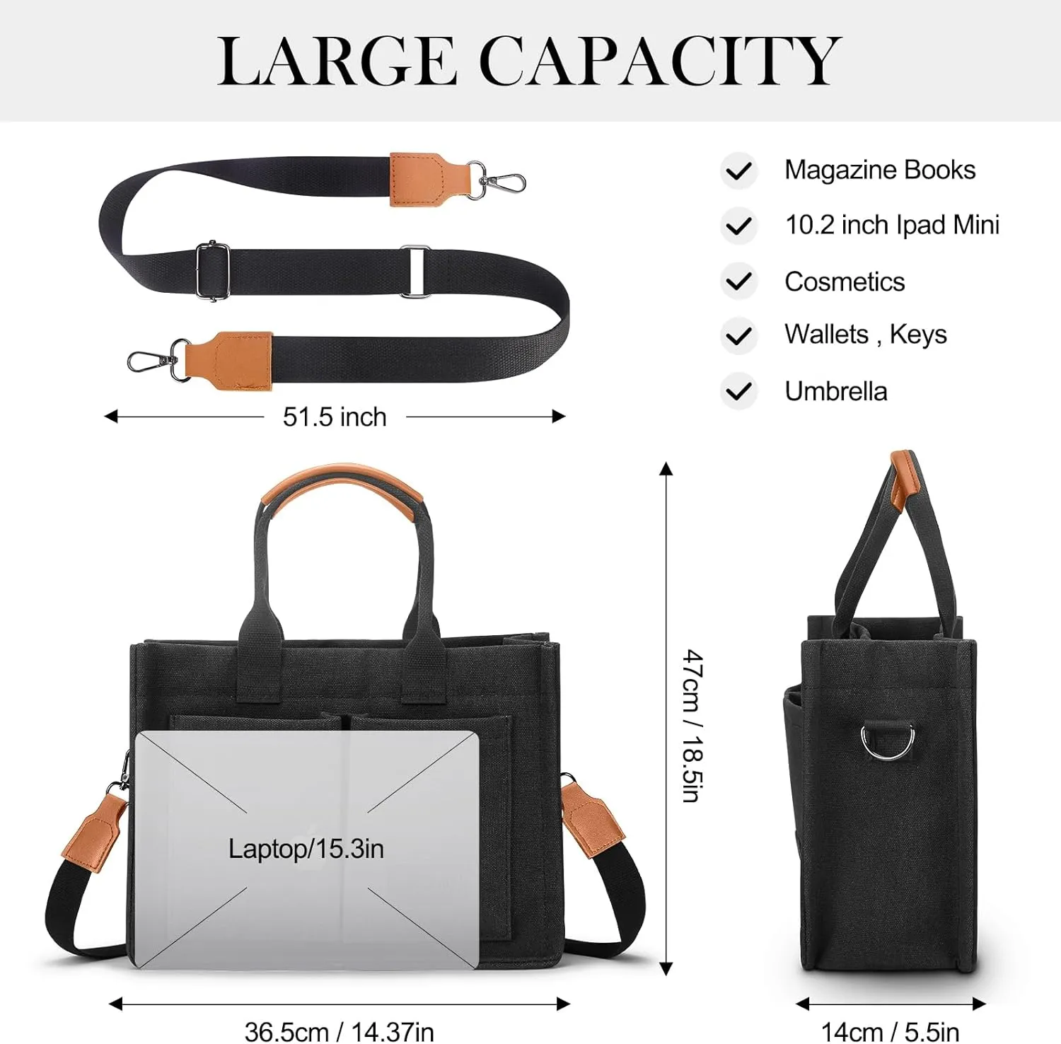 Mossio Large Canvas Tote Bag for Women with Pockets - Laptop Crossbody Work Tote Bag Everyday Bag Shoulder Purse Handbag