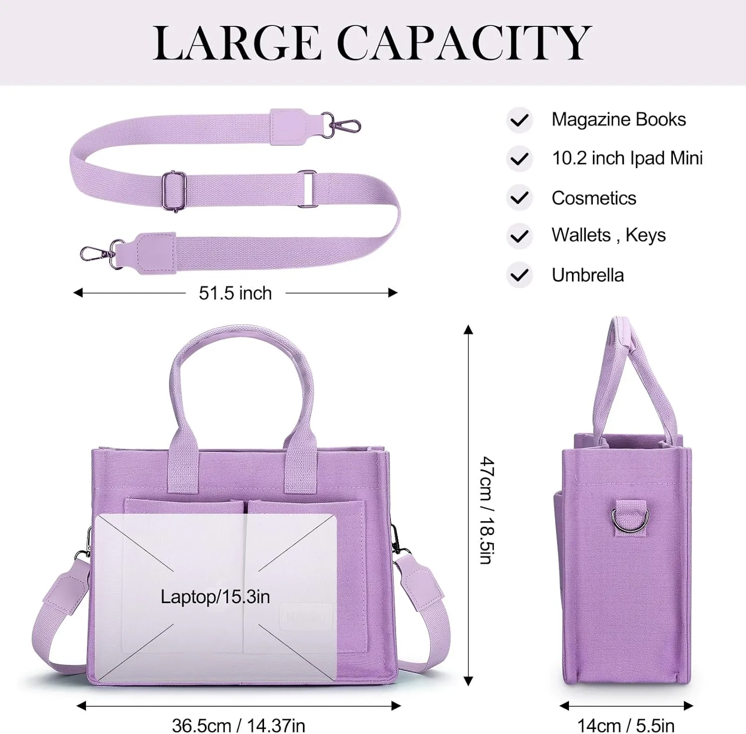 Mossio Large Canvas Tote Bag for Women with Pockets - Laptop Crossbody Work Tote Bag Everyday Bag Shoulder Purse Handbag