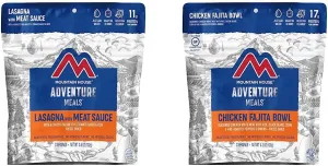 Mountain House Lasagna and Chicken Fajita Bowl Freeze Dried Camping Meals (2 Servings Each)