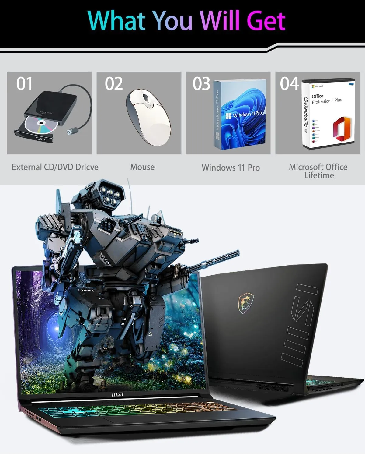 MSI Crosshair Gaming Laptop 4070 - w/MS Office Lifetime & Free DVD Drive • NVIDIA GeForce RTX 4070 • 16" FHD Display • Intel i7-14650HX, 64 GB DDR5 RAM, 4 TB SSD, RGB Backlit KB, WiFi 6, Win 11 Pro