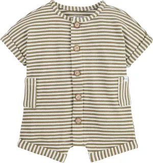 Mud Pie baby-boys Children's Green Stripe Waffle Romper