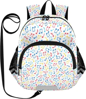 Music Colorful Preschool Backpack Notes Blue Daycare Bookbag School Backpack with Traction Rope for Kids 3-6