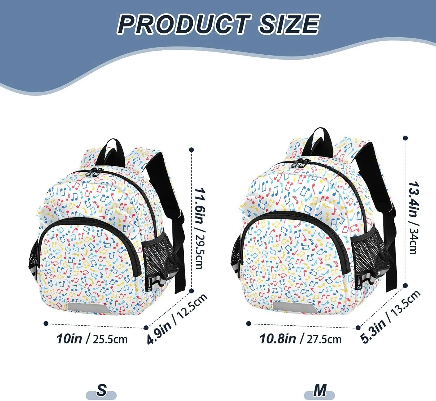 Music Colorful Preschool Backpack Notes Blue Daycare Bookbag School Backpack with Traction Rope for Kids 3-6