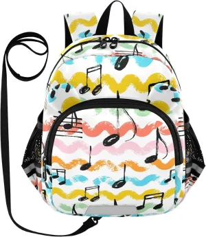 Music Notes Preschool Backpack Colorful Wave Daycare Bookbag School Backpack with Traction Rope for Kids 3-6