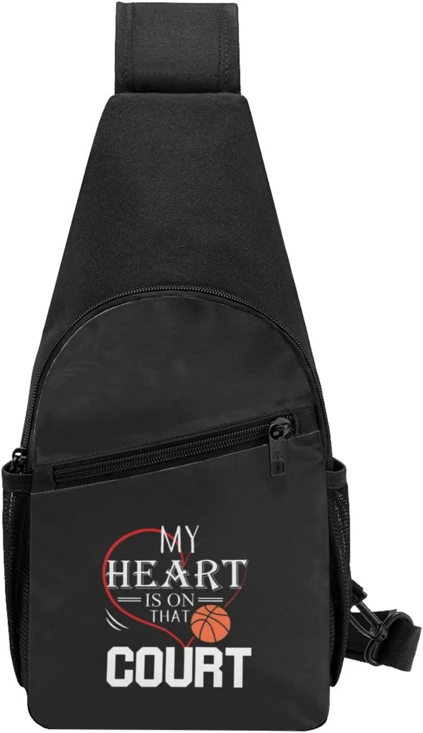 My Heart Is On That Court Unisex Chest Bag Lightweight Crossbody Shoulder Bag Travel Pocket Black