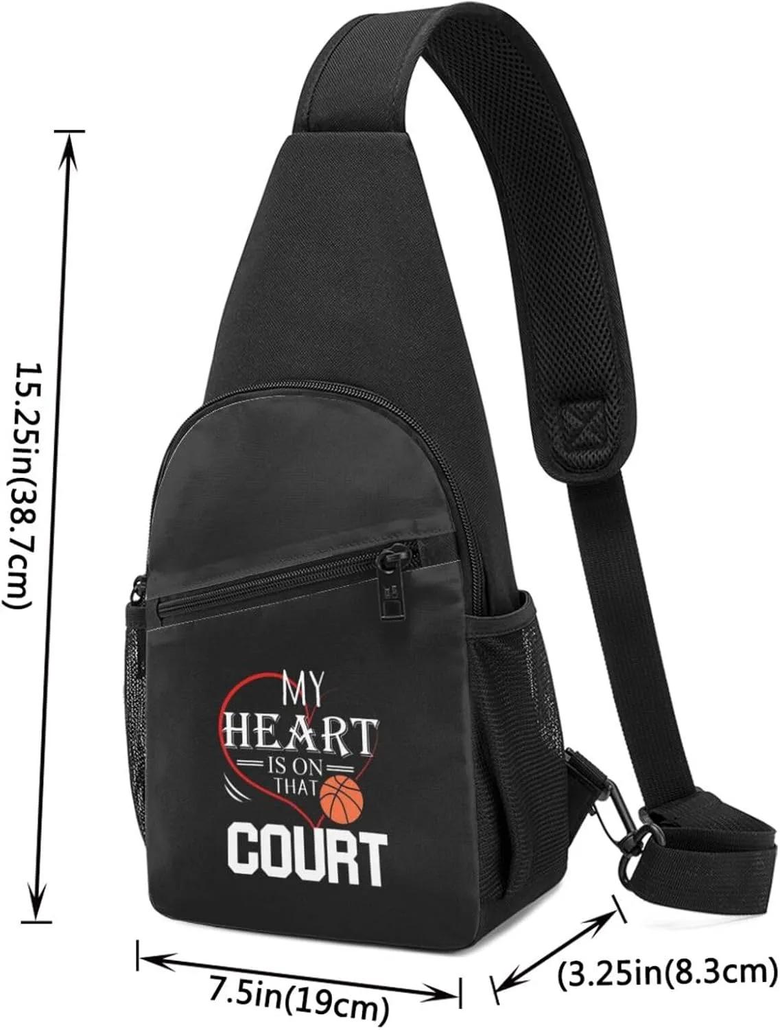 My Heart Is On That Court Unisex Chest Bag Lightweight Crossbody Shoulder Bag Travel Pocket Black
