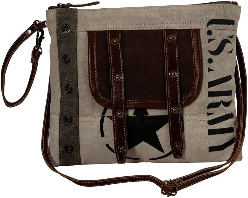 Myra Bag Crossbody Bag for Women - Western Upcycled Canvas & Leather Shoulder Handbag Brown