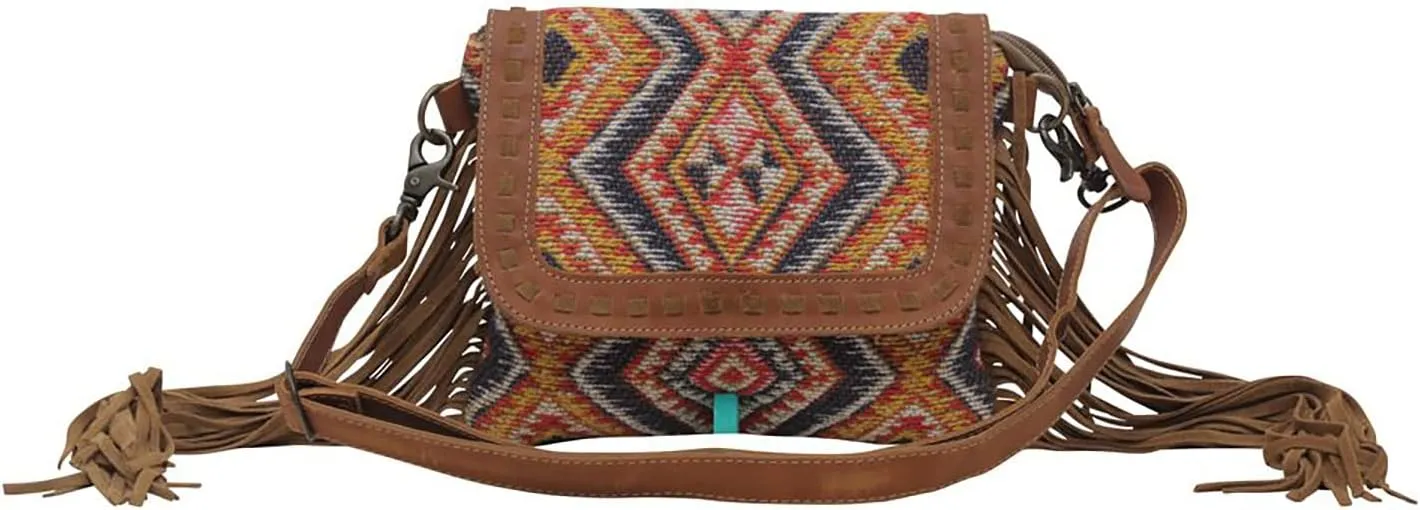 Myra Bag Western Canvas Crossbody Handbag for Women - Upcycled Leather Boho Shoulder Bag Olive Cubes