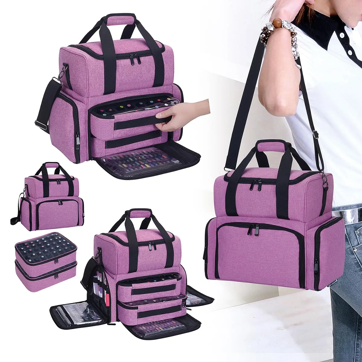 Nail Polish Organizer 80 Bottles & Nail Lamp Large Capacity Storage with 2 Removable Pouches Store Women's Nail Art Tools Suit for Manicurists and Beauty Portable Travel Bag(Purple)