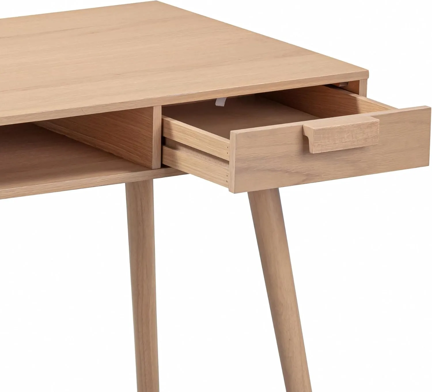 Nathan James Parker Mid Century Modern Desk, Small Desk with Drawer for Home Office or Bedroom with Solid Wood Legs, Raw Oak