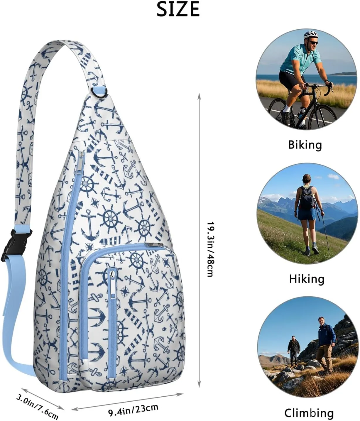Nautical Boat Anchors Helm Lighthouses Crossbody Bag Daypack for Women Men Lightweight Waterproof Sling Bag Backpack Hiking Cycling