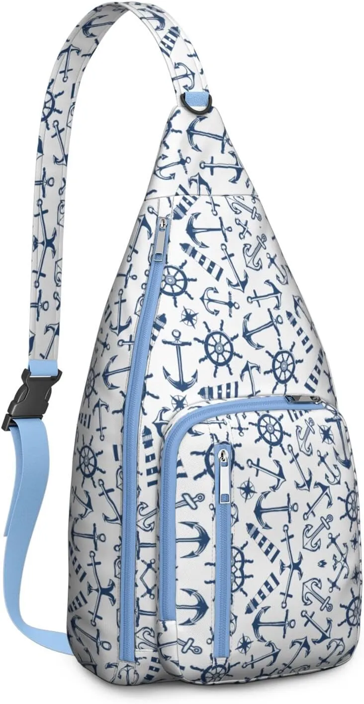 Nautical Boat Anchors Helm Lighthouses Crossbody Bag Daypack for Women Men Lightweight Waterproof Sling Bag Backpack Hiking Cycling