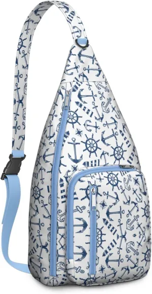 Nautical Boat Anchors Helm Lighthouses Crossbody Bag Daypack for Women Men Lightweight Waterproof Sling Bag Backpack Hiking Cycling