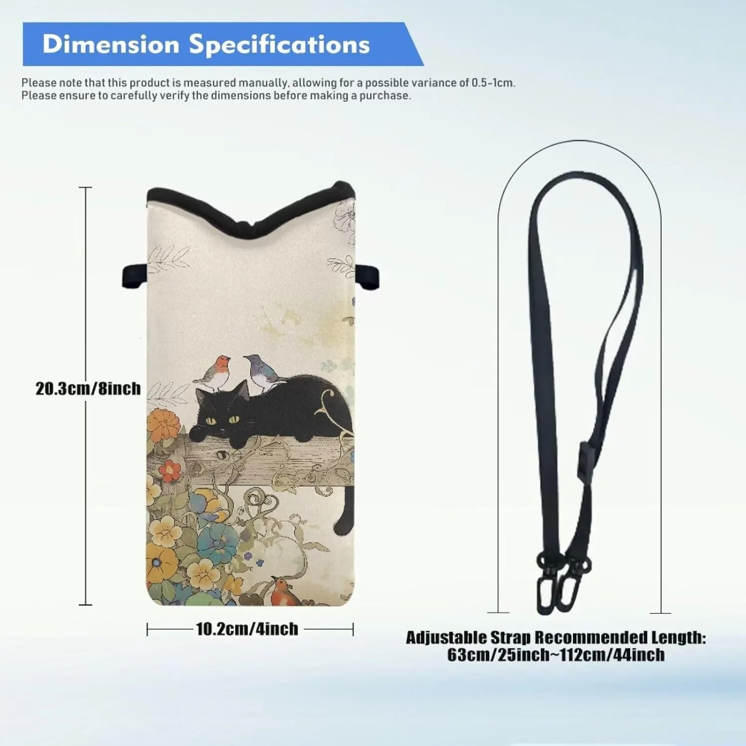 Neoprene Phone Pouch Bag Shockproof Crossbody Phone Purse Bag with Adjustable Strap Travel Essentials for Samsung Galaxy S24, S24 , A35, A25, S23 , Black Cat Bird Morning Glory Flower Beige