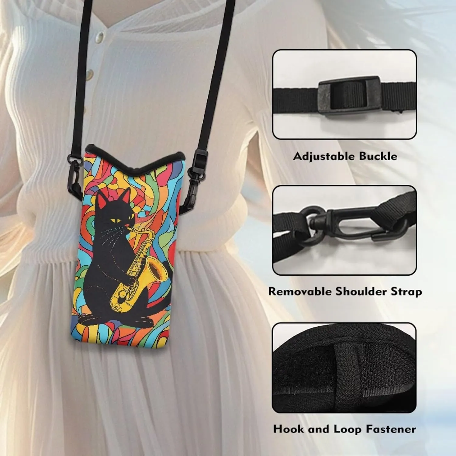 Neoprene Small Crossbody Bag with Adjustable Strap Water-Resistant Portable Cellphone Pouch for Travel, Outings