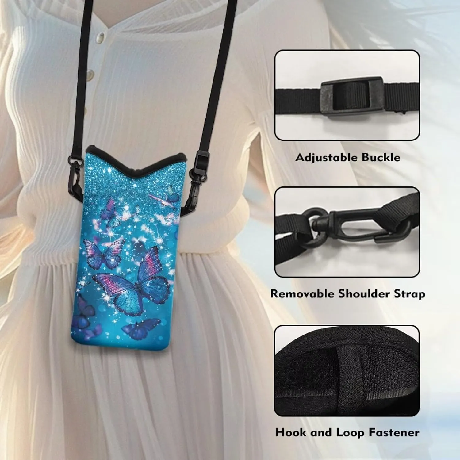 Neoprene Small Crossbody Bag with Adjustable Strap Water-Resistant Portable Cellphone Pouch for Travel, Outings