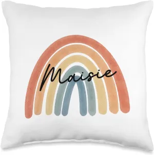 New Born Baby Maisie Personalized Gift Rainbow Nursery Throw Pillow