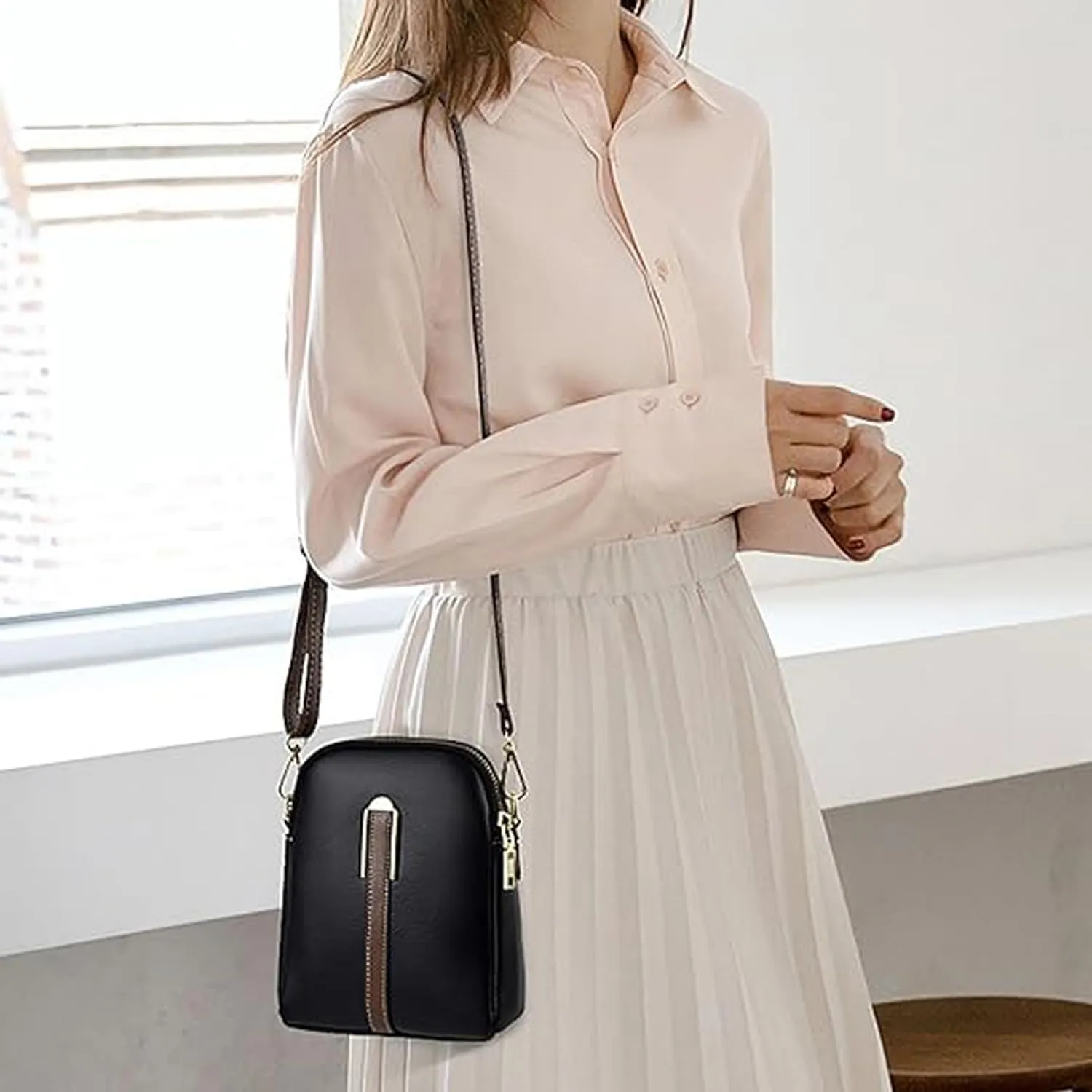 New Lychee Grain Leather Phone Bag, Women Small Cross Body Bag, Fashion Travel Wallet for Women