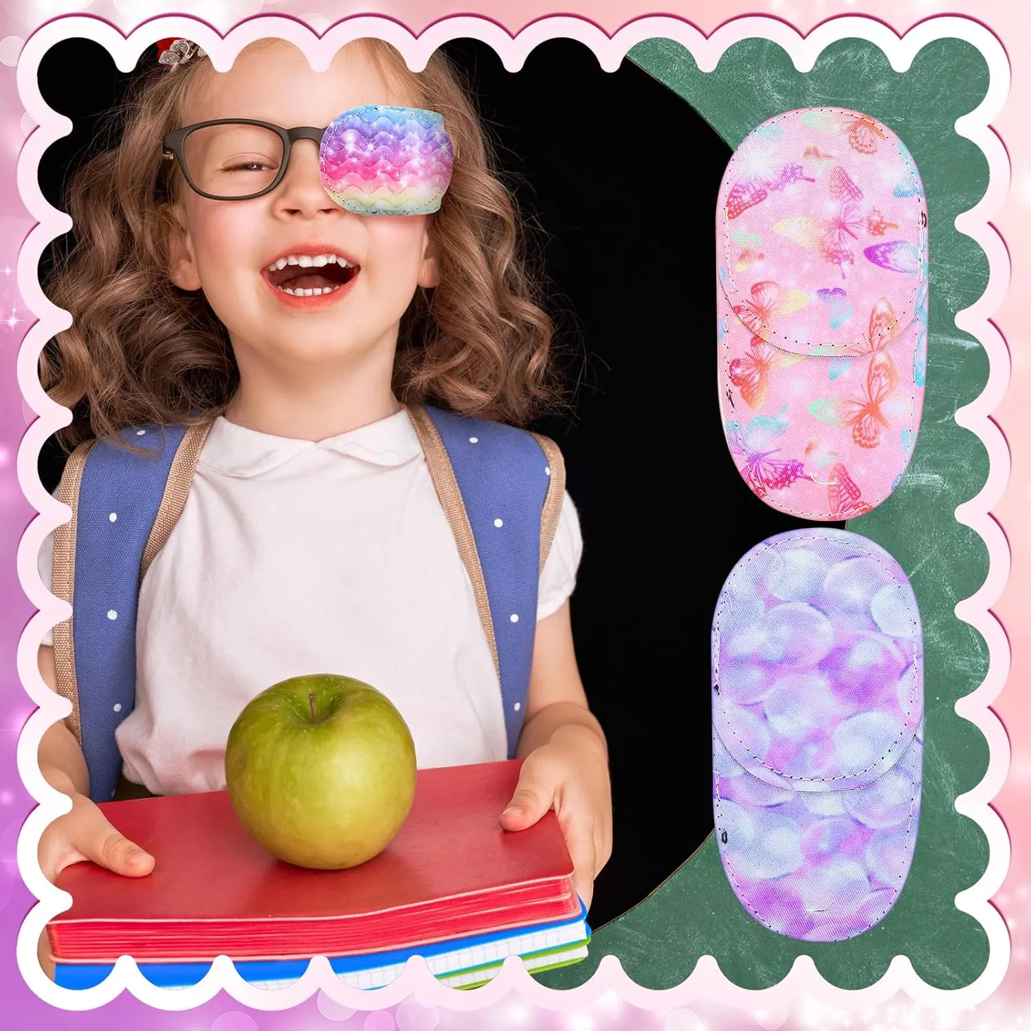 Newcotte 12 Pcs Eye Patch for Kids Toddler Reusable Adjustable Girls Boys Eyepatch for Glasses Left or Right Eye Patch, Assorted Patterns(Mermaid)