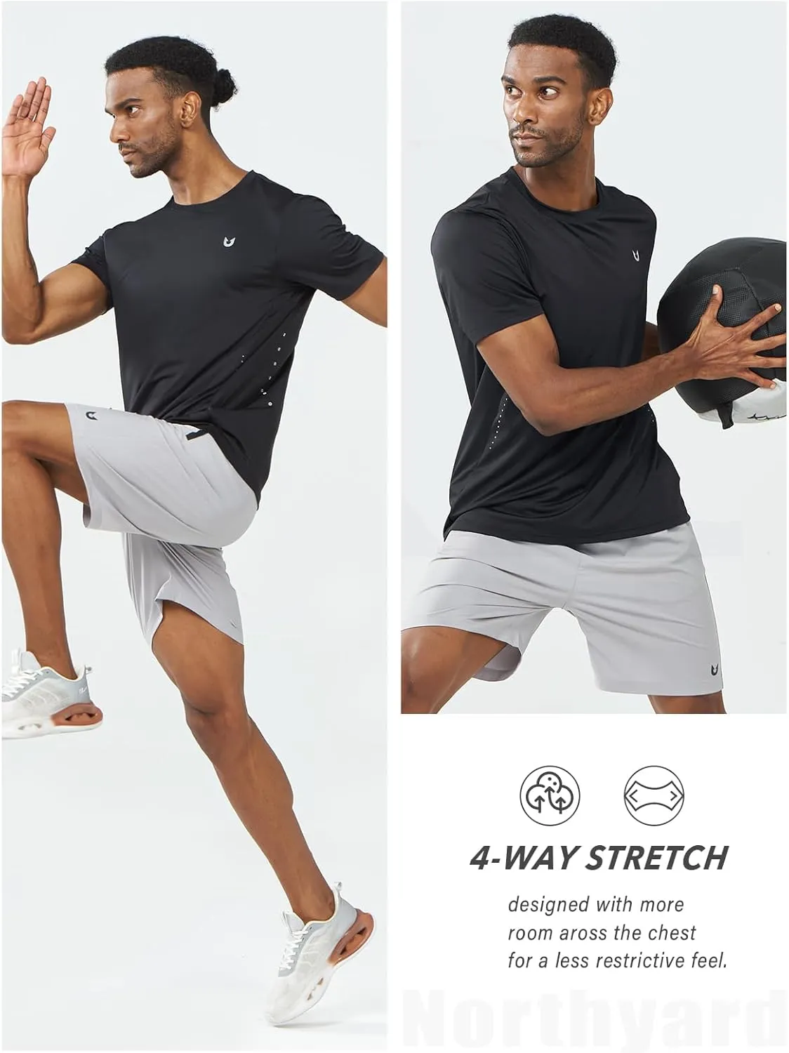 NORTHYARD Men's Athletic Gym T-Shirts,Workout Running Breathable Short-Sleeve Sports Performance Shirts Top Tee