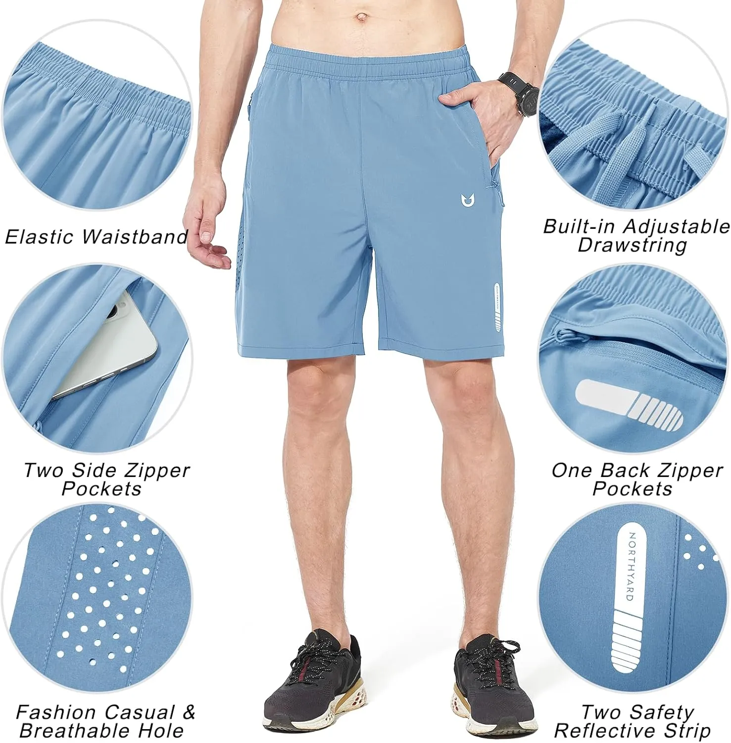 NORTHYARD Men's Athletic Running Shorts Quick Dry Workout Shorts 7"/ 5"/ 9" Lightweight Sports Gym Basketball Tennis Hiking