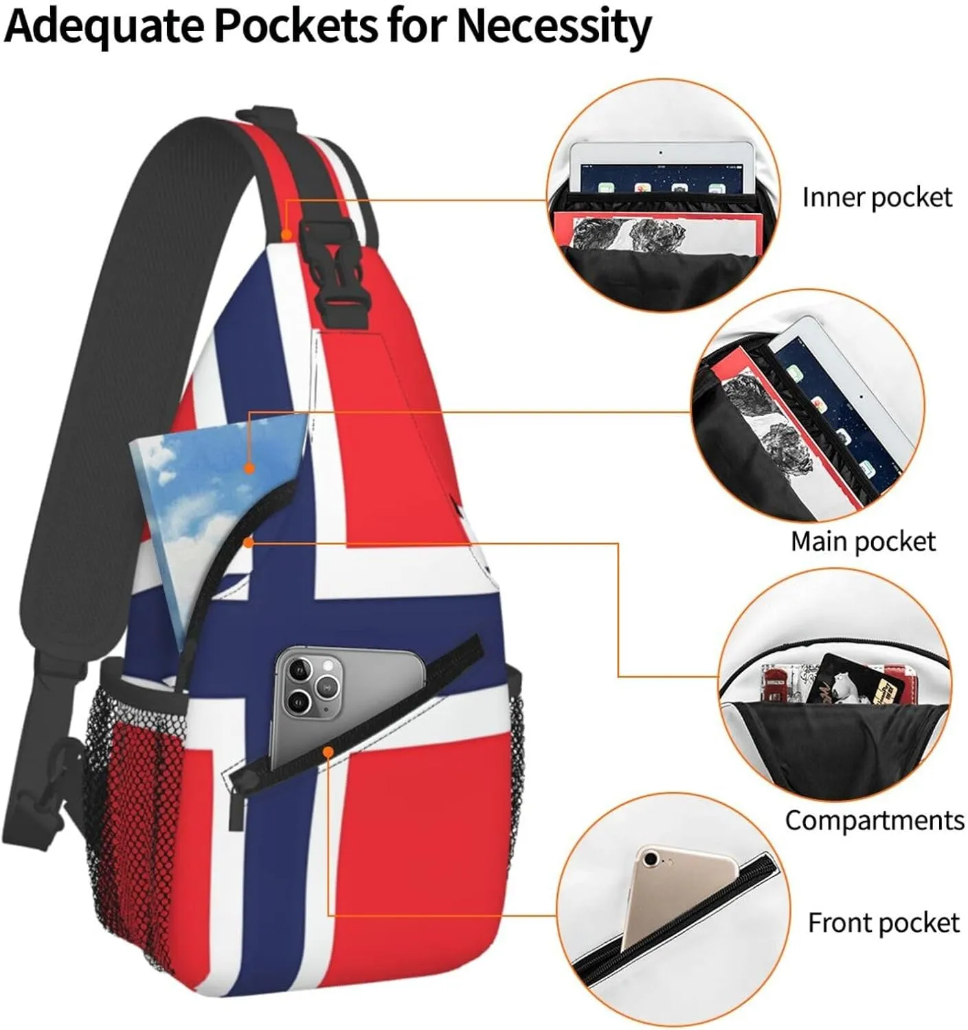 Norway Norwegian Flag Crossbody Bags Sling Backpack Cross Chest Bag Sports Shoulder Bag Gym Fanny Pack Adjustable Cycling Daypack Diagonally Rucksack for Running