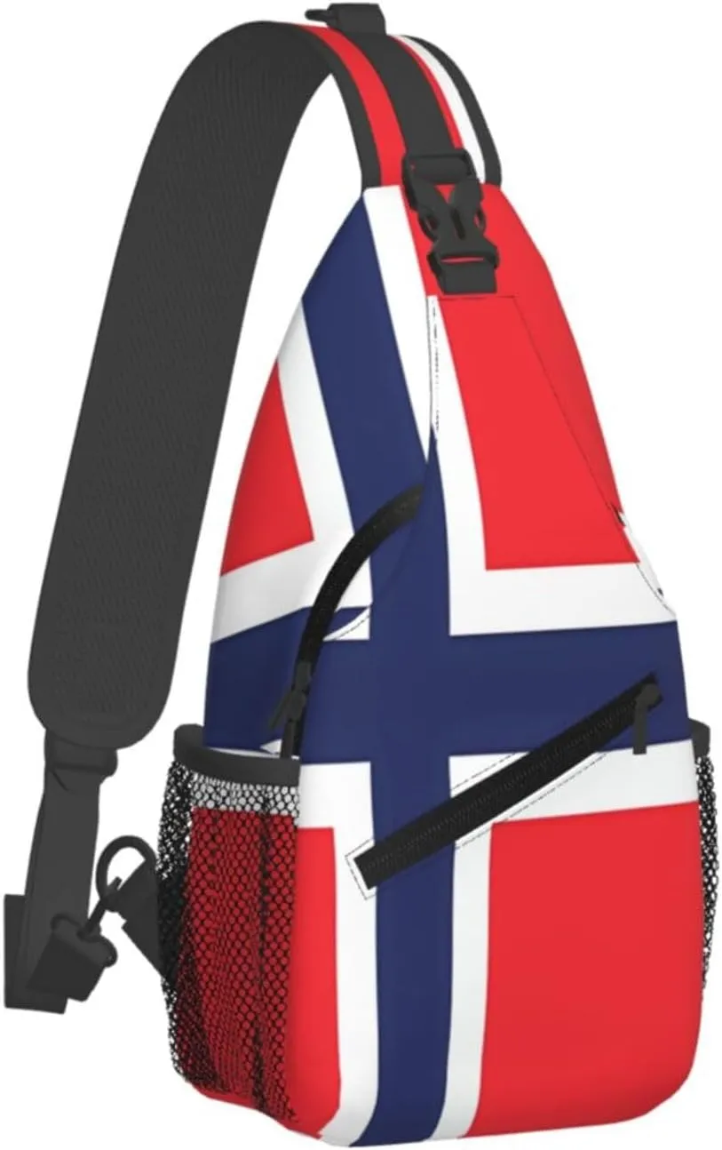 Norway Norwegian Flag Crossbody Bags Sling Backpack Cross Chest Bag Sports Shoulder Bag Gym Fanny Pack Adjustable Cycling Daypack Diagonally Rucksack for Running