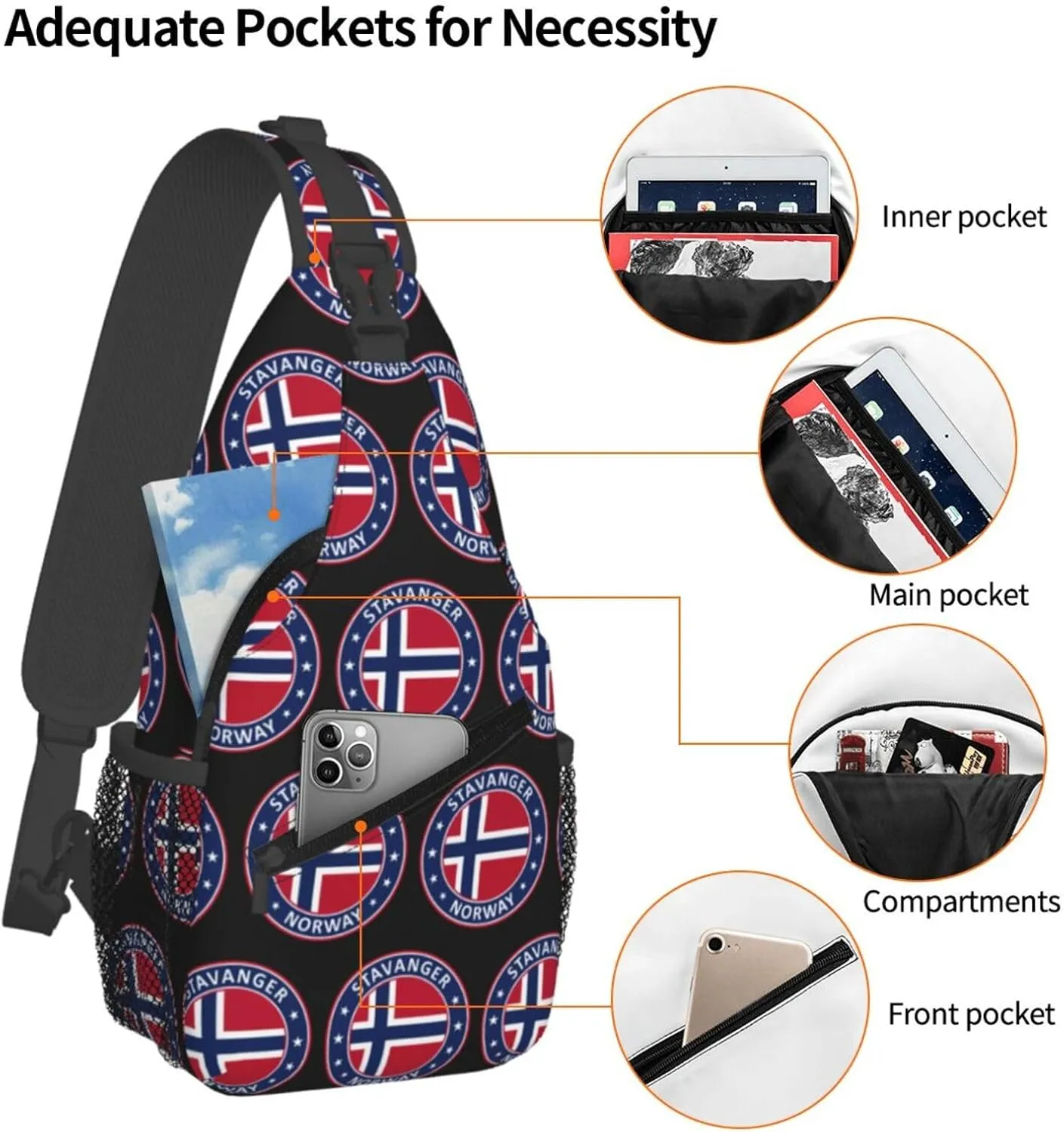 Norway Norwegian Flag Crossbody Bags Sling Backpack Cross Chest Bag Sports Shoulder Bag Gym Fanny Pack Adjustable Cycling Daypack Diagonally Rucksack for Running