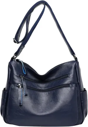 NOTAG Women's PU Crossbody Bag Casual Shoulder Bag with Adjustable Strap Lightweight Messenger Bag Waterproof Clutch Handbag for Girls (Navy Blue)