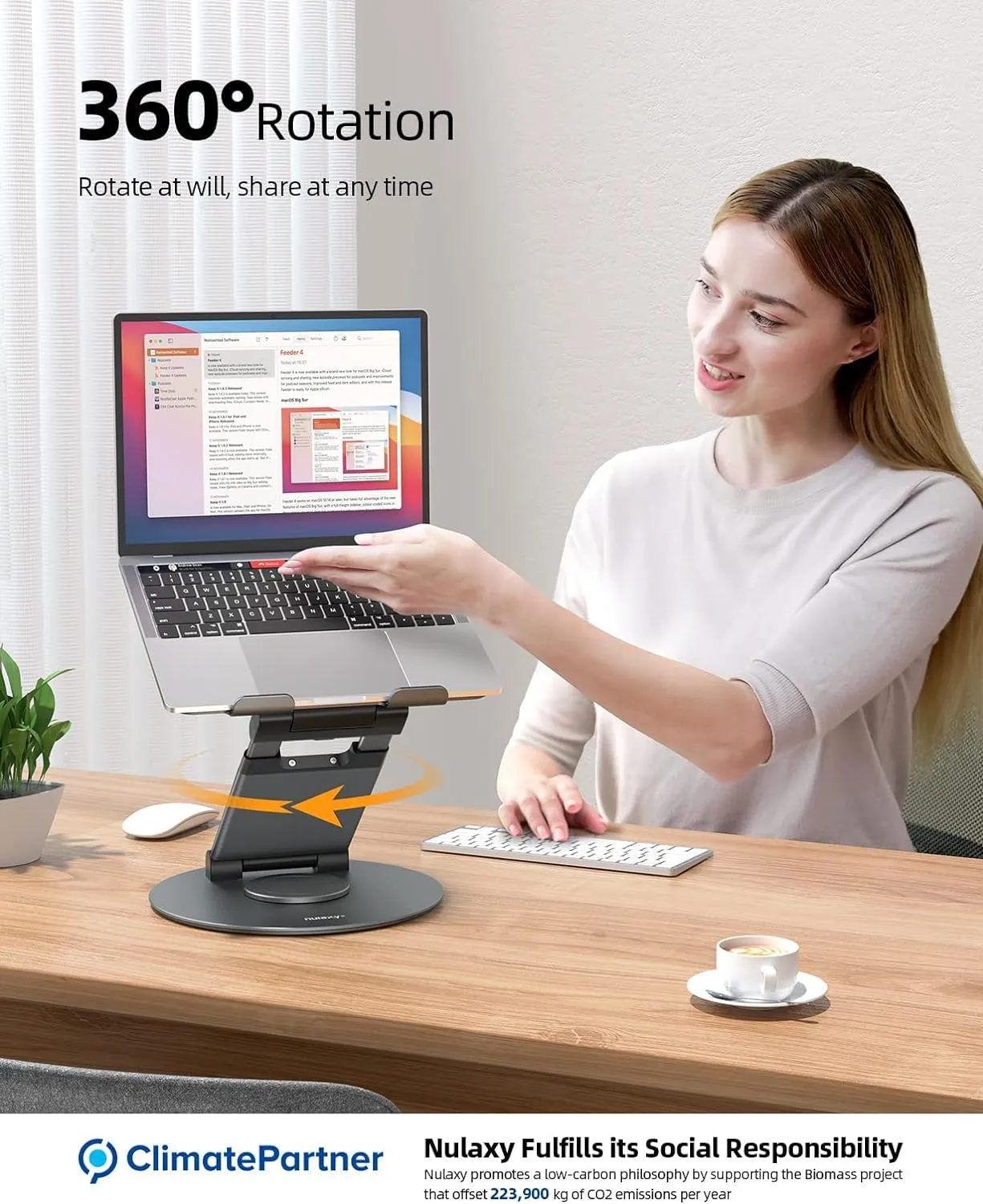 Nulaxy Telescopic 360 Rotating Laptop Stand for Desk Adjustable Height Swivel Pull Out Design Ergonomic Laptop Riser Standing Desk Converter Fits All 10-17" Laptops Computer MacBook, Gray