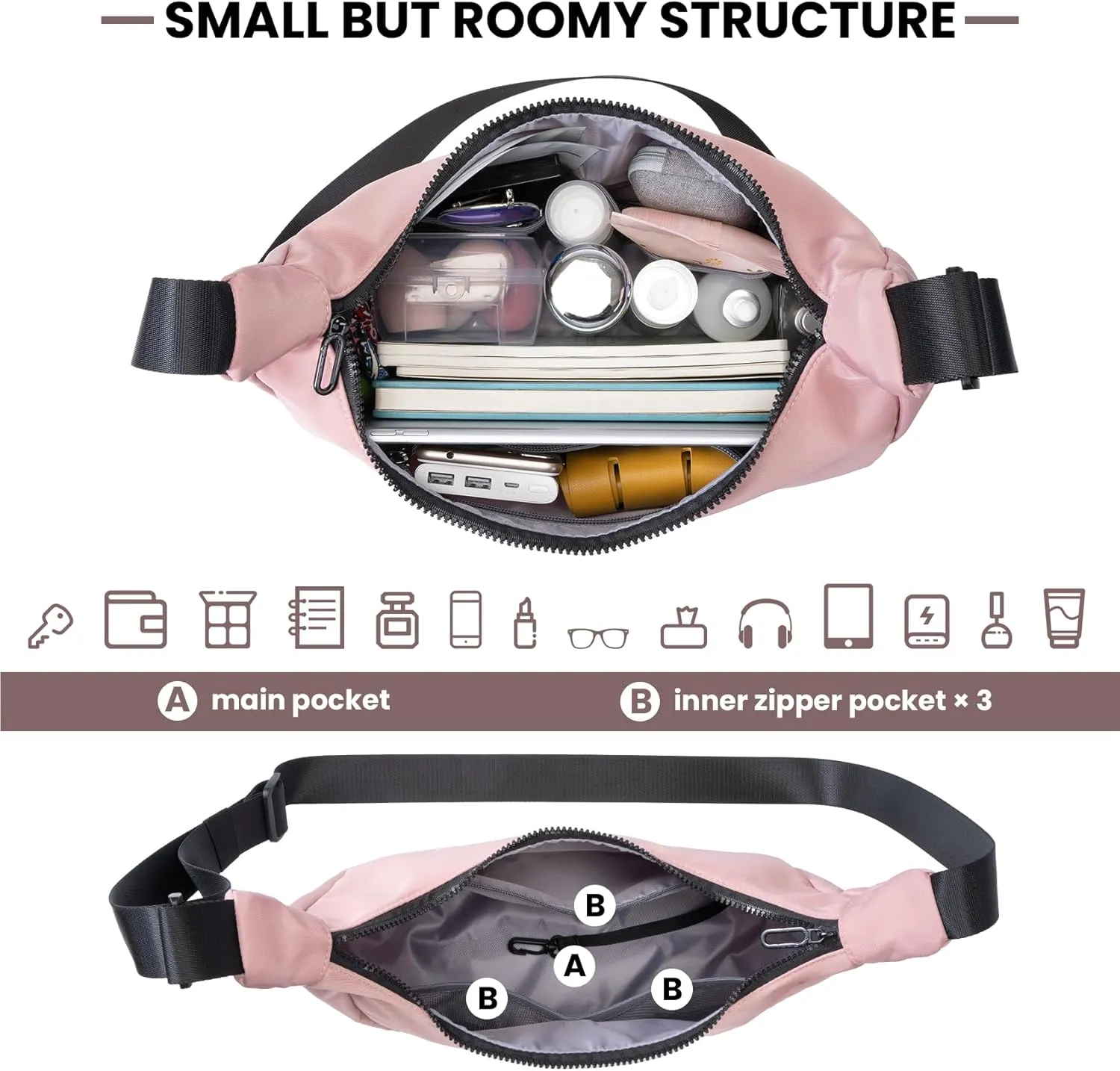 Nylon Crescent Bag, Casual Crossbody Bag for Women Men, Shoulder Dumpling Bag with Adjustable Strap