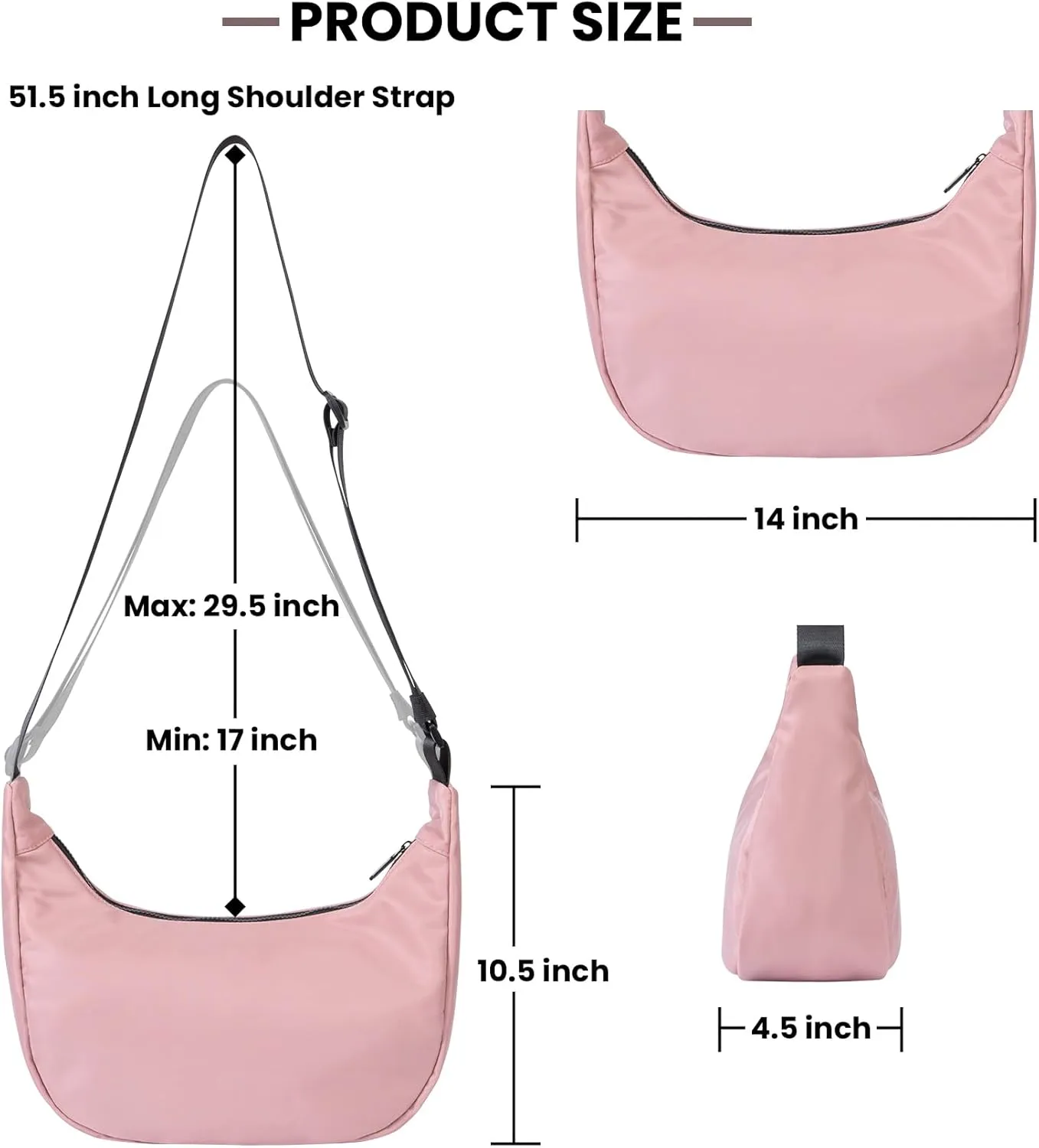 Nylon Crescent Bag, Casual Crossbody Bag for Women Men, Shoulder Dumpling Bag with Adjustable Strap