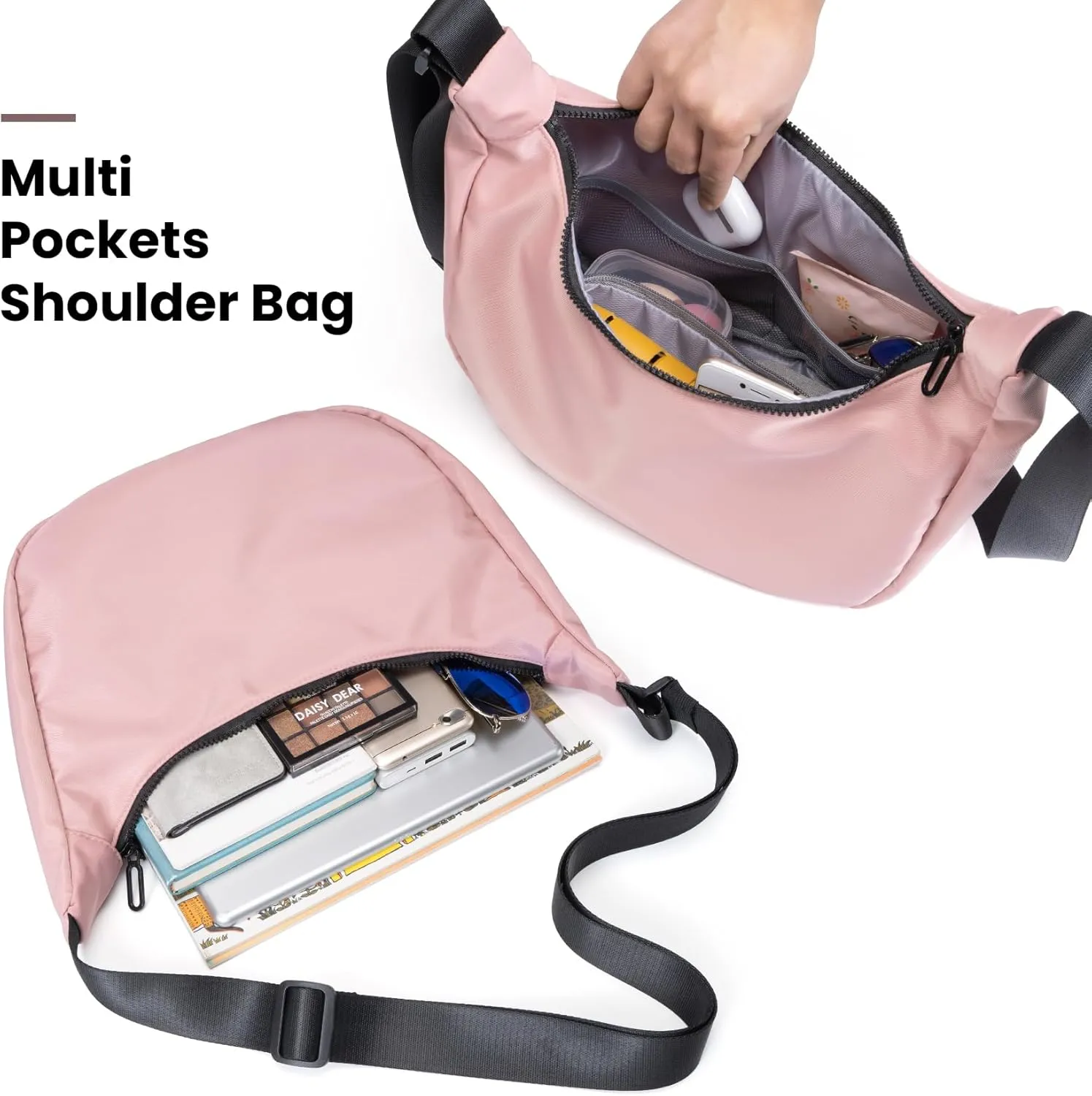 Nylon Crescent Bag, Casual Crossbody Bag for Women Men, Shoulder Dumpling Bag with Adjustable Strap