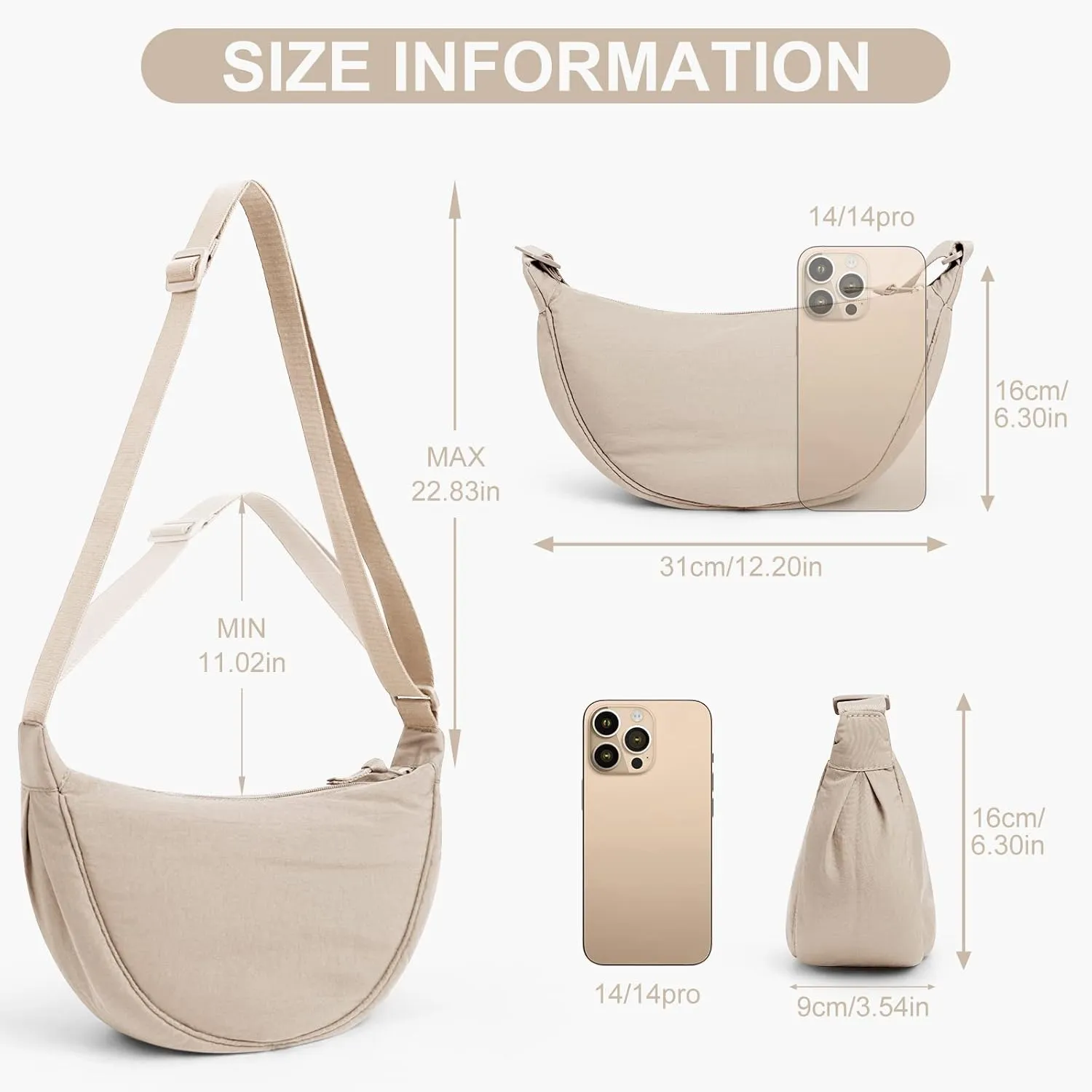 Nylon Crescent Bag Small Sling Crossbody Bag for Women Men Lightweight Shoulder Bag with Adjustable Strap
