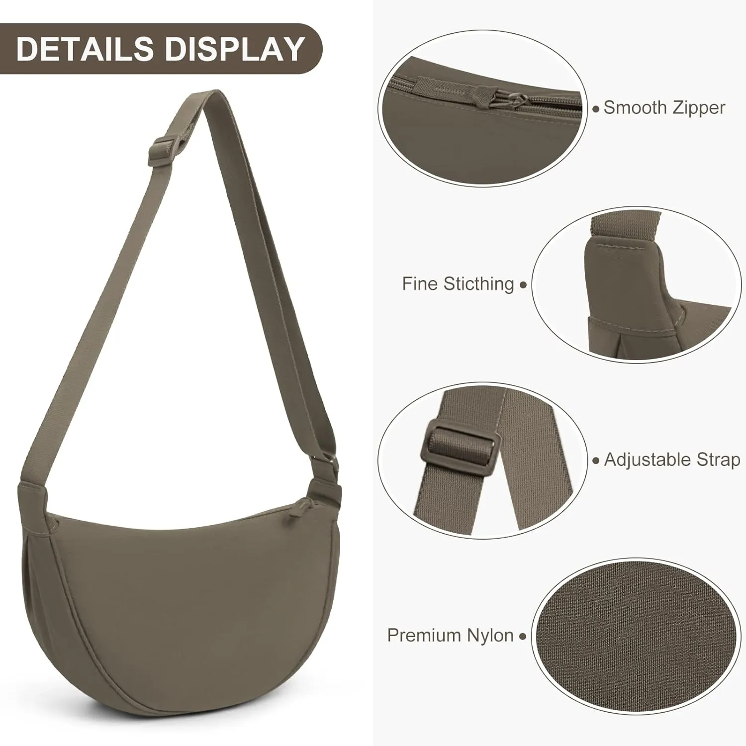 Nylon Crescent Bag Small Sling Crossbody Bag for Women Men Lightweight Shoulder Bag with Adjustable Strap
