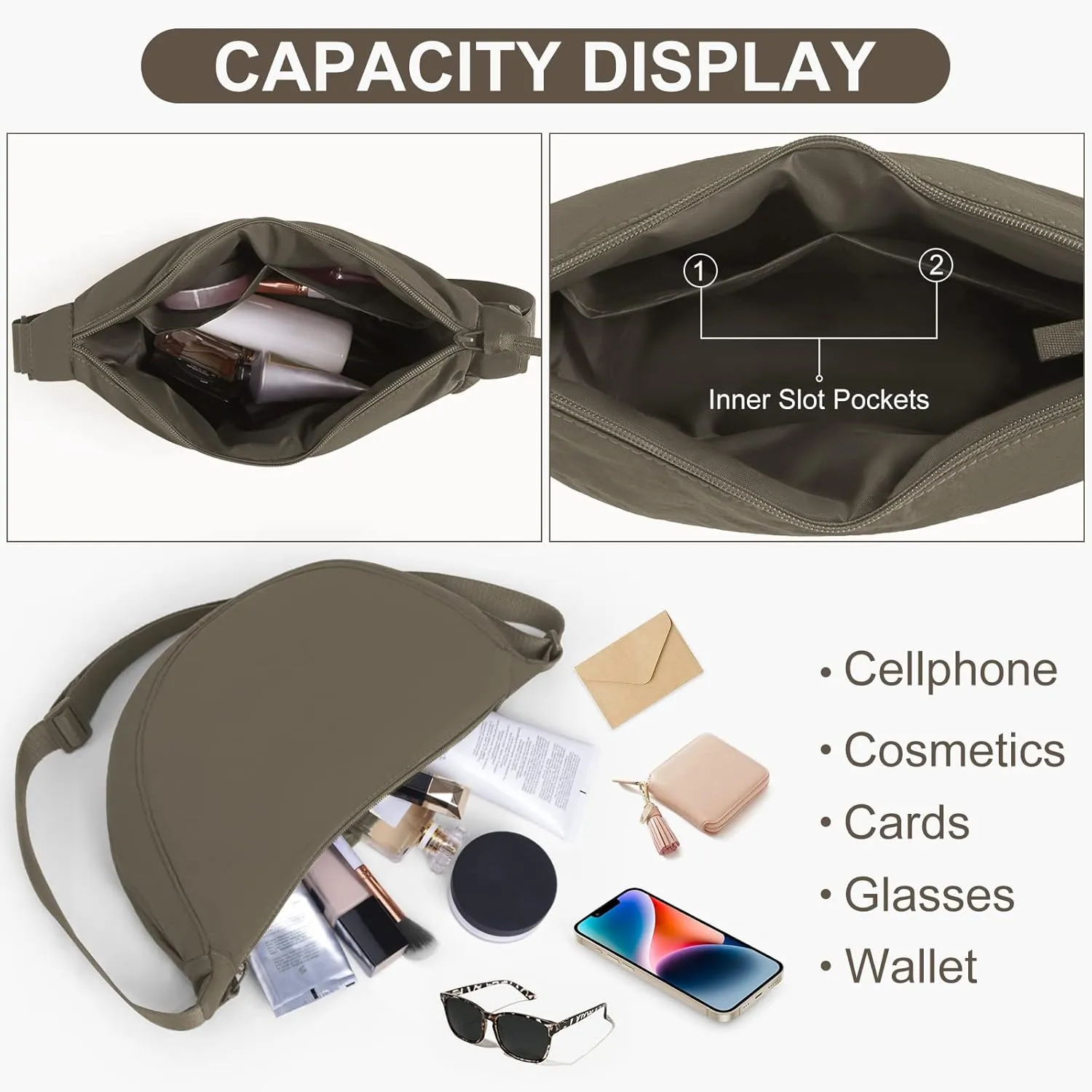Nylon Crescent Bag Small Sling Crossbody Bag for Women Men Lightweight Shoulder Bag with Adjustable Strap
