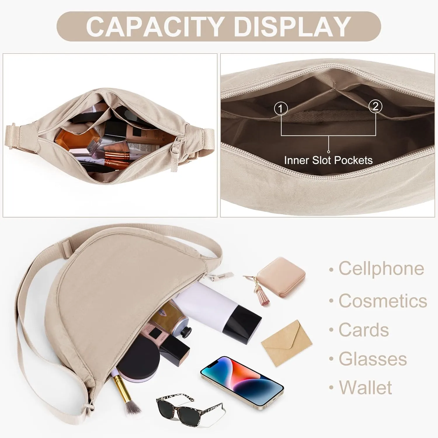 Nylon Crescent Bag Small Sling Crossbody Bag for Women Men Lightweight Shoulder Bag with Adjustable Strap