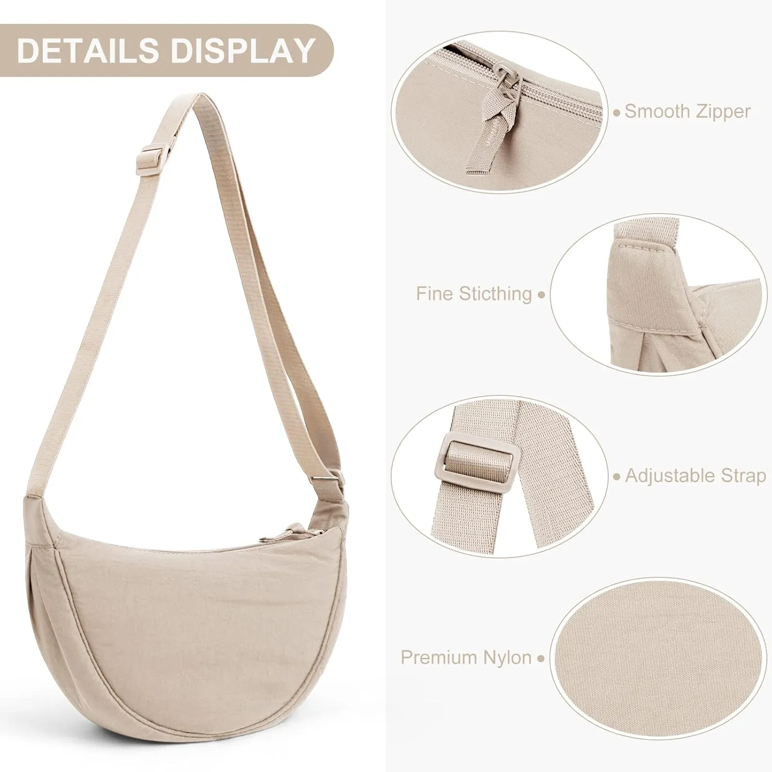 Nylon Crescent Bag Small Sling Crossbody Bag for Women Men Lightweight Shoulder Bag with Adjustable Strap