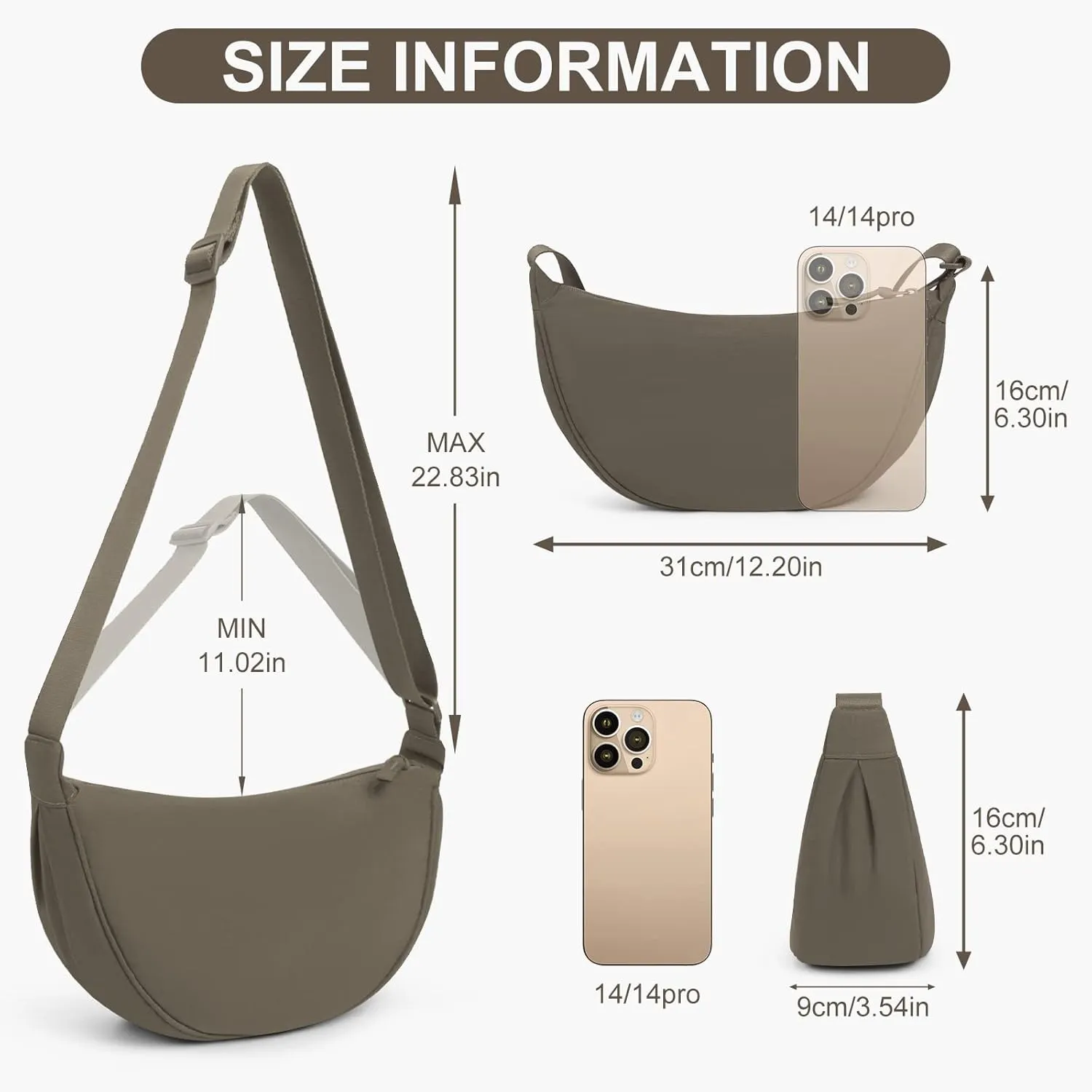 Nylon Crescent Bag Small Sling Crossbody Bag for Women Men Lightweight Shoulder Bag with Adjustable Strap