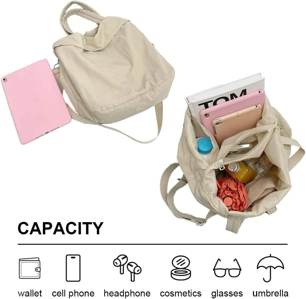 Nylon Shoulder Handbag Casual Style Tote Bag Lightweight Multilayered Large Capacity Waterproof Crossbody Bag