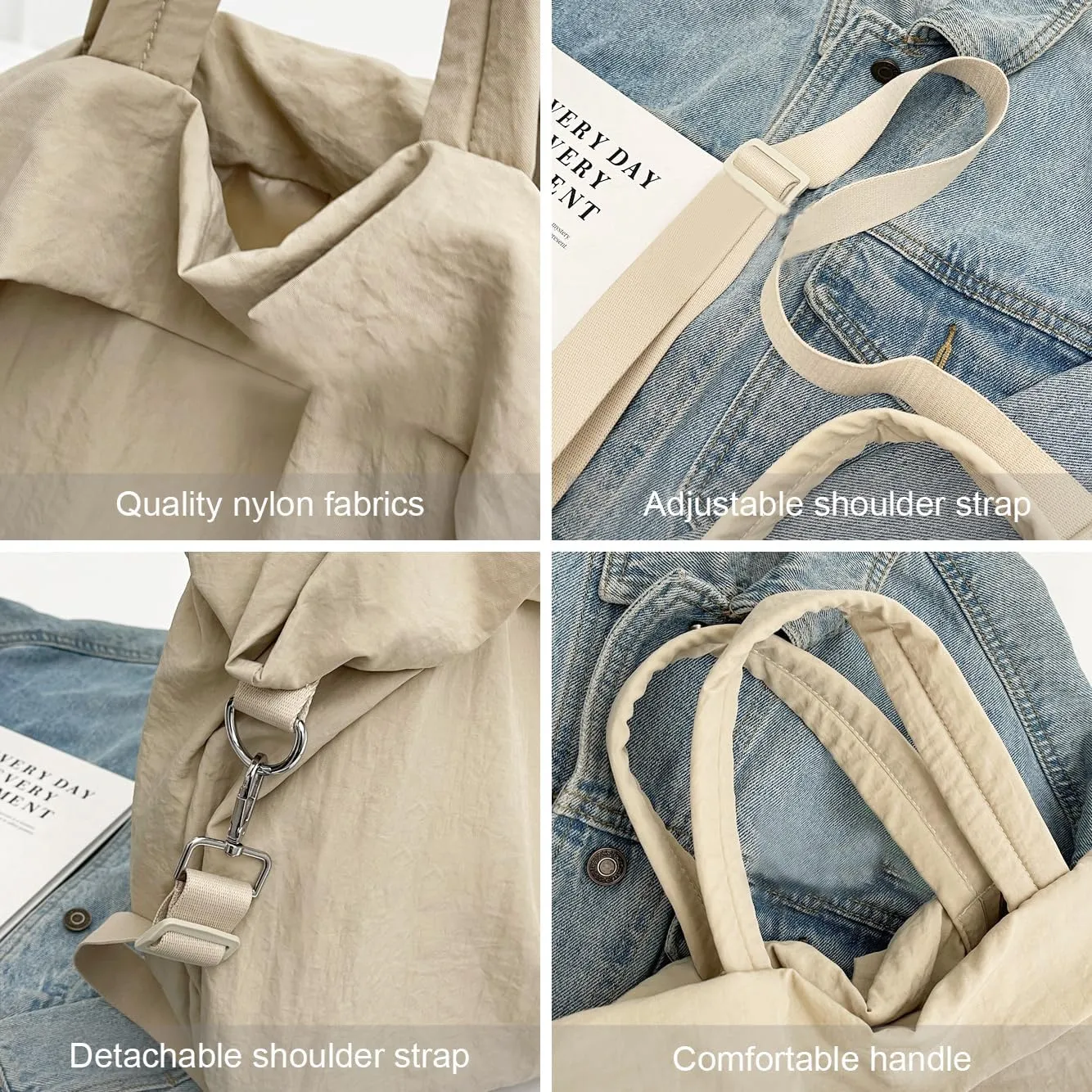 Nylon Shoulder Handbag Casual Style Tote Bag Lightweight Multilayered Large Capacity Waterproof Crossbody Bag