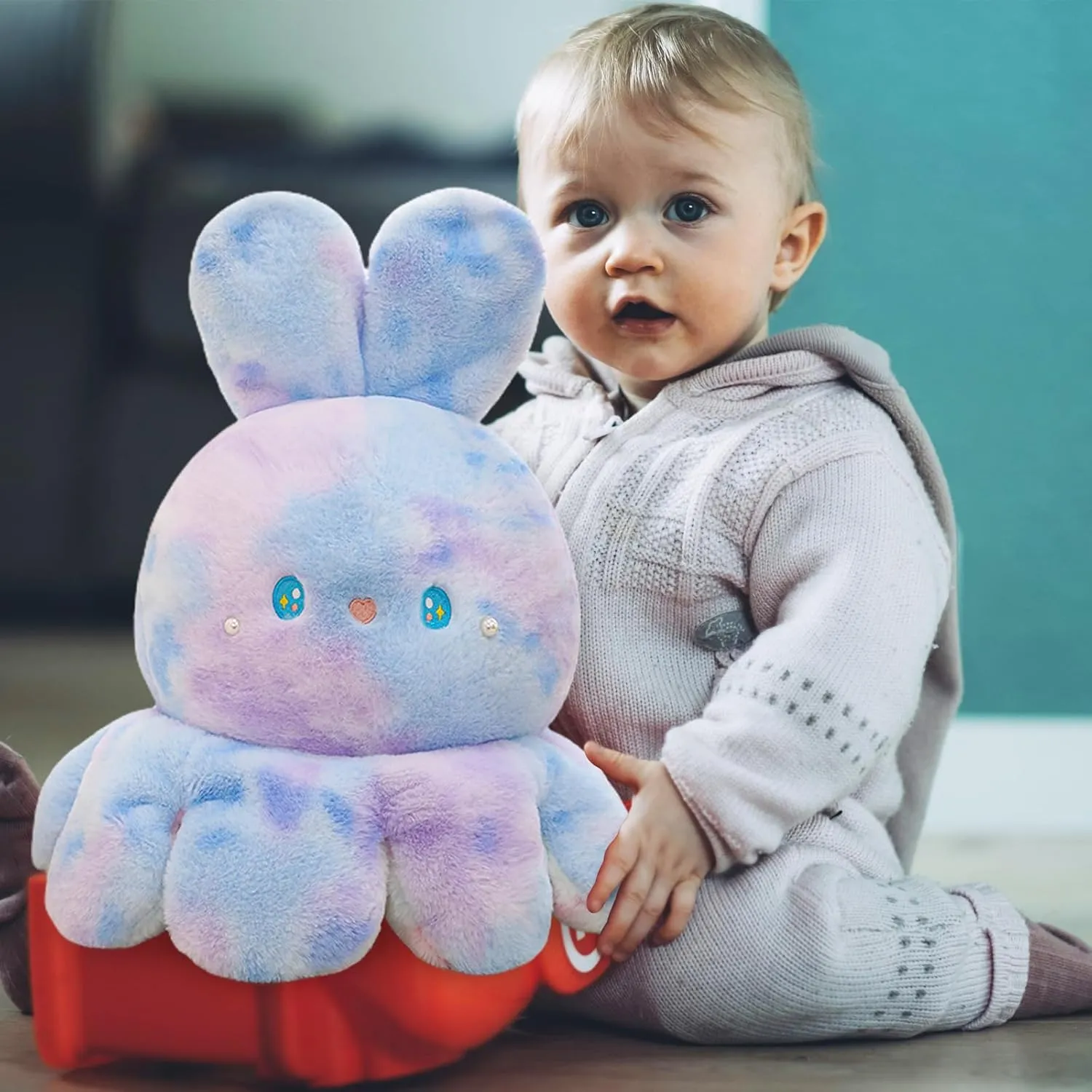 Octopus Rabbit Reversible Stuffed Animal Plushie - Kids Cute and Soft Plush Pillow Toy - Toddlers & Children’s Ideal Gift - Cozy Embraceable Companion (Purple-Green,19 inch)