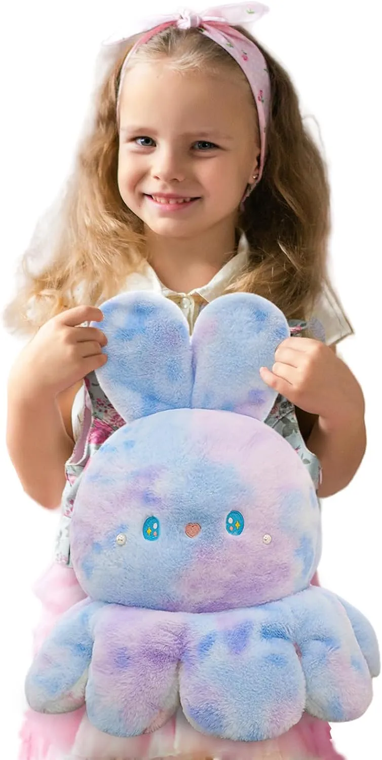 Octopus Rabbit Reversible Stuffed Animal Plushie - Kids Cute and Soft Plush Pillow Toy - Toddlers & Children’s Ideal Gift - Cozy Embraceable Companion (Purple-Green,19 inch)