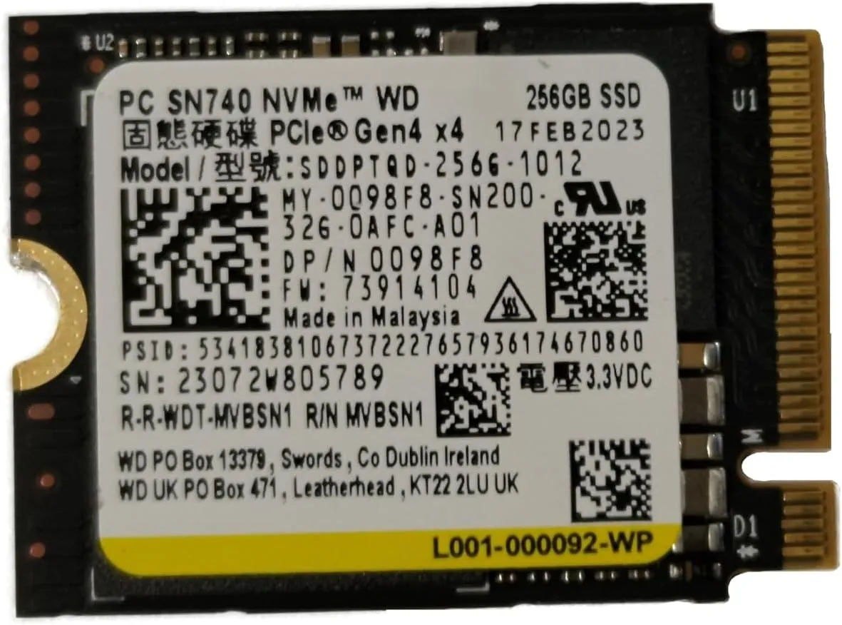 OEM WD SN740 256GB M.2 PCI-e NVME SSD Internal Solid State Drive 30mm 2230 Form Factor M Key Steam Deck