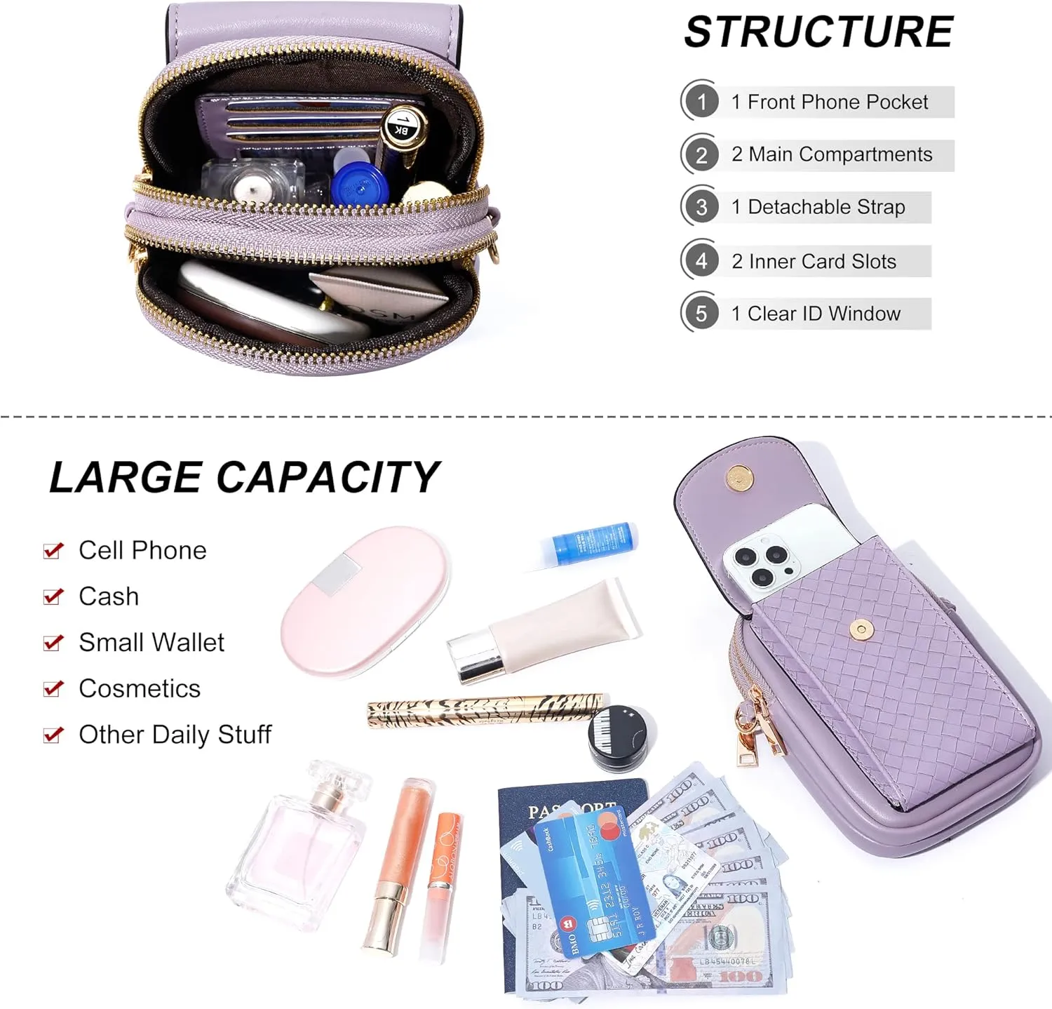 OIDERY Small Crossbody Bags Cell Phone Purse for Women, Leather Shoulder Handbag Wallet Purse with Credit Card Slots
